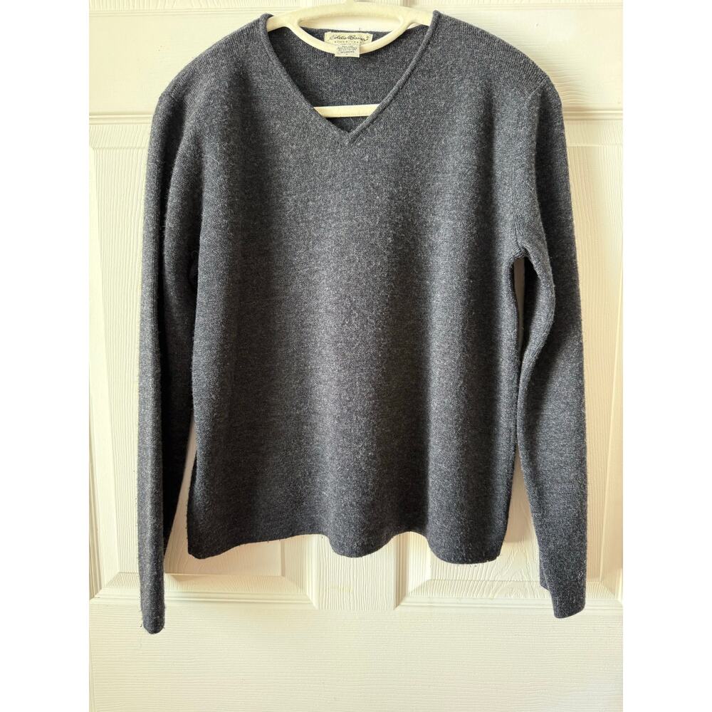 Eddie Bauer Gray Australian Wool V Neck Sweater Womens Large Minimalist Cozy